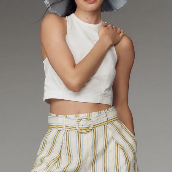 Maeve High Waist Yellow and Blue Striped Shorts - Picture 6 of 9